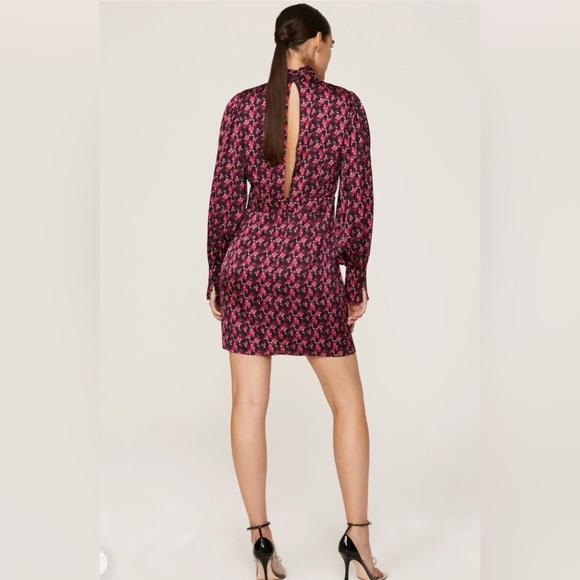 Ronny Kobo Collection Black and Pink Floral Long Sleeve Dress missing button - Picture 4 of 15